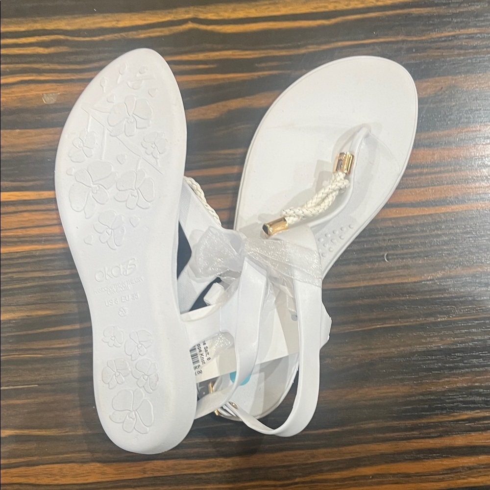 OKA b. Women's Neptune Salt White Sandals with Gold Accents - Picture 3 of 3
